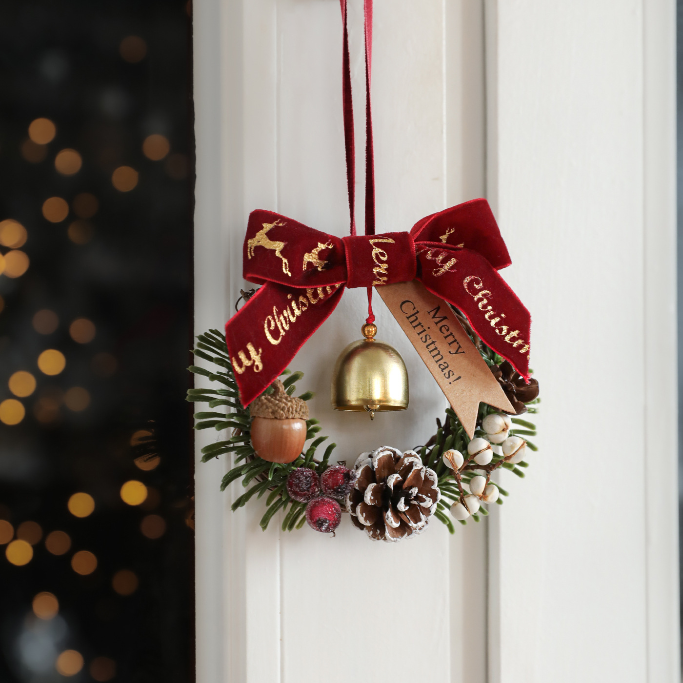 Nuevo arco de Navidad campana guirlanda puerta colgante árbol de Navidad pinos vinas colgante decoración de pared en stock