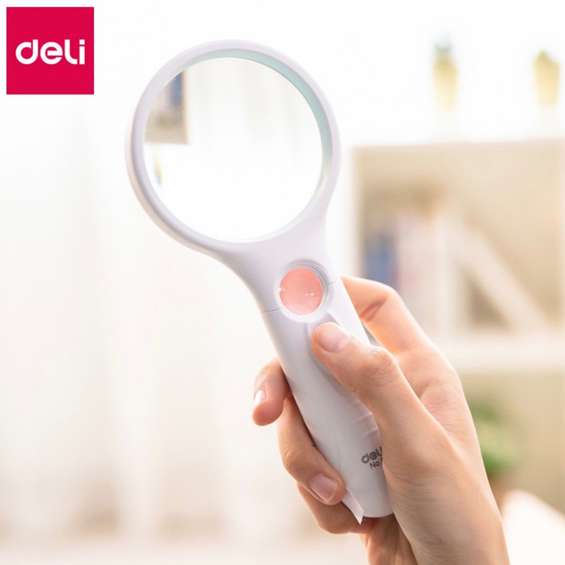 得力9099手持式放大镜老人阅读看书看报手持放大镜直径70mm放大镜