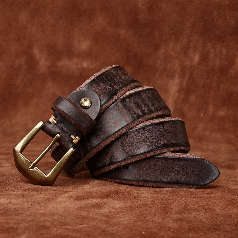 Leather copper retro belt, genuine leather, cowhide