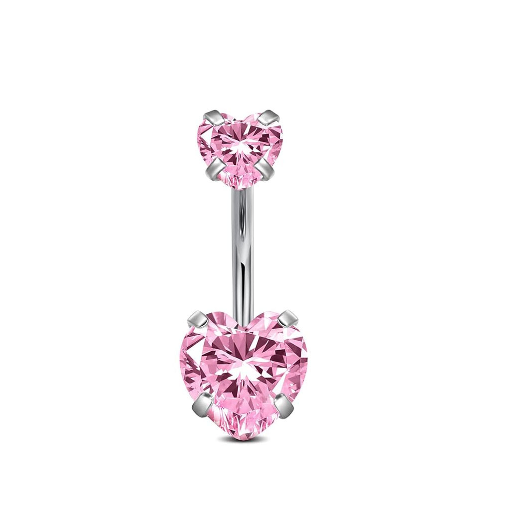 Stainless Steel Heart Zirconia Belly Button Ring Multi-colour_voghion.com
