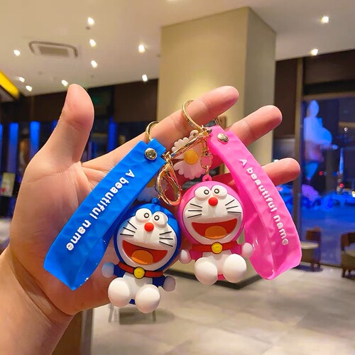 Cute blue fat internet celebrity pendant keychain PVC cartoon couple bag pendant Doraemon keychain doll