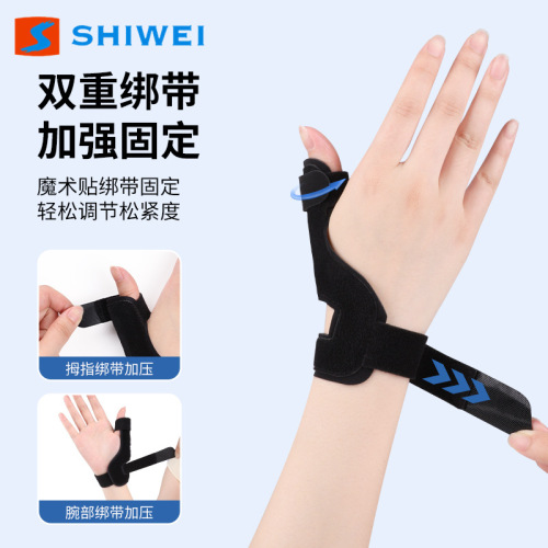Thumb stabilizing tendon sheath wrist guard with folding aluminum plate support, breathable and lightweight, non-sweaty, double strap pressure adjustment