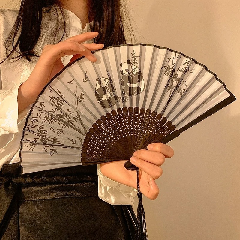 新型扇子古風絹織物扇風機中国風水墨蘭ハスの花梅の折り畳み扇新中国式折扇写真|undefined