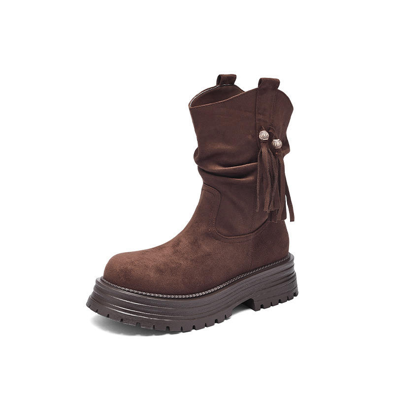 Antiguo león montar botas cortas para mujeres 2026 nuevo otoño invierno plegado botas vaqueras occidentales botas de estilo británico Martin