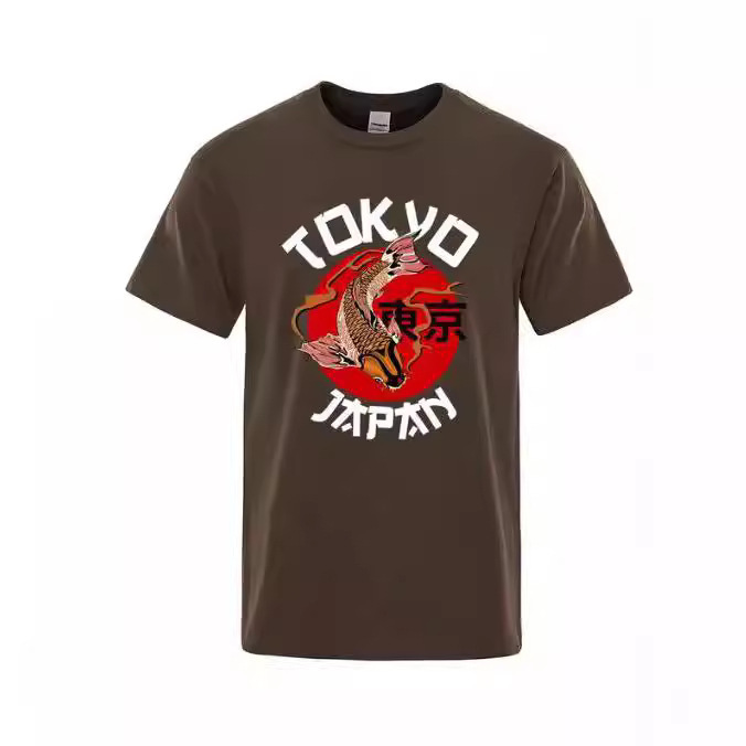 Tokyo Koi Funny T-shirt Men's Casual 3D Printed Short-sleeved Breathable Short-sleeved Oversized O-collar Retro Casual Shirt
