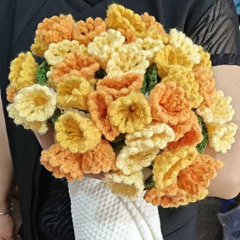 玫瑰毯子成品花毯纯手工毛线钩织铃兰变花束送女成品花朵毛毯针织|undefined
