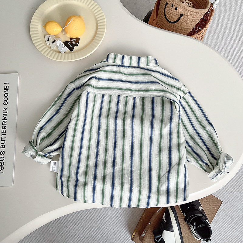 Camisa fina de primavera y verano para niños Camisa de dibujos animados de manga larga para bebé a rayas coreanas Camisa de primavera y otoño para niños
