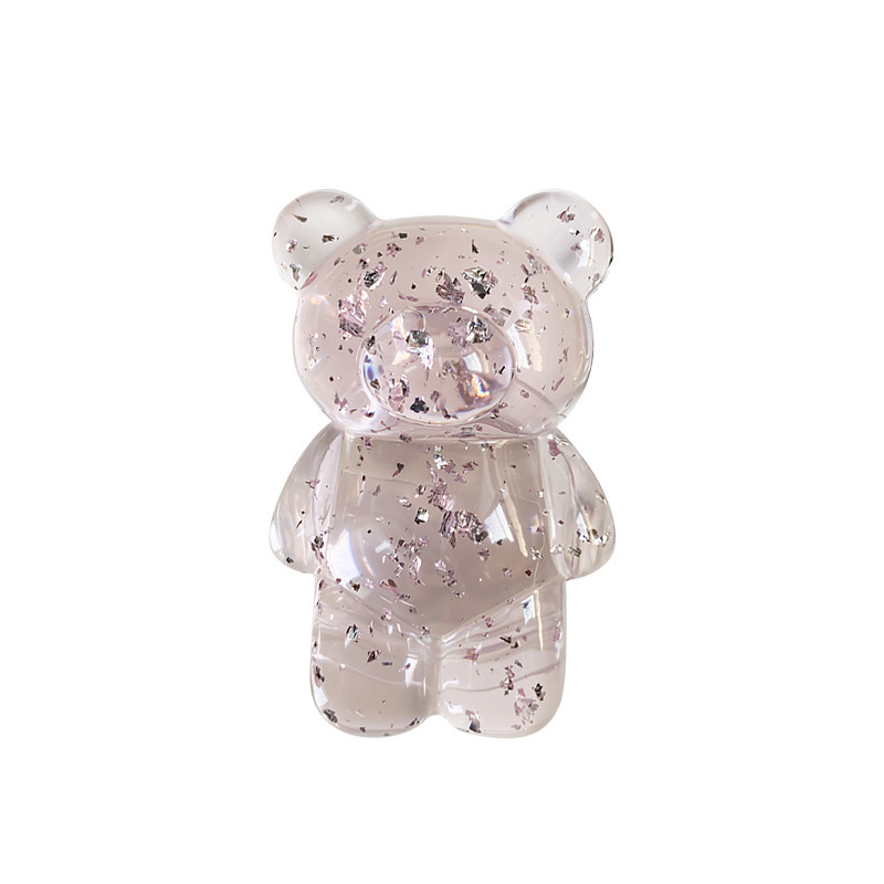 Supporto per telefono con orsetto trasparente in lamina d'argento con colla a goccia, desktop airbag creativo Instagram coreano, supporto stabile, portatile_voghion.com