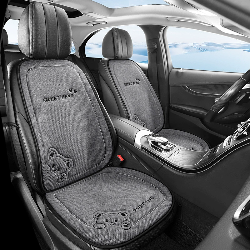 Новая мультяшная собака льняная автомобильная подушка сиденья четыре сезона универсальная вышивка сиденья нескользкая симпатичная чехол сиденья четыре сезона универсальный