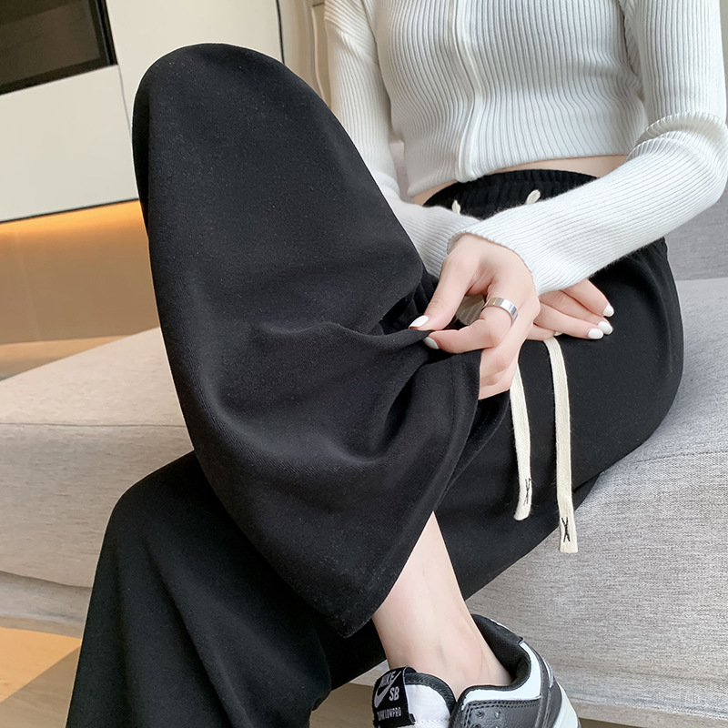 H336 ソフトワックスベージュピンクワイドレッグパンツ女性のハイウエストドレープ秋と冬の新しいルーズストレートカジュアル怠惰なパンツ|undefined