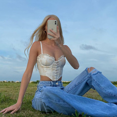 Summer new product printed suspender fishbone corset lace short vest cross-border foreign trade European and American fashion crop top