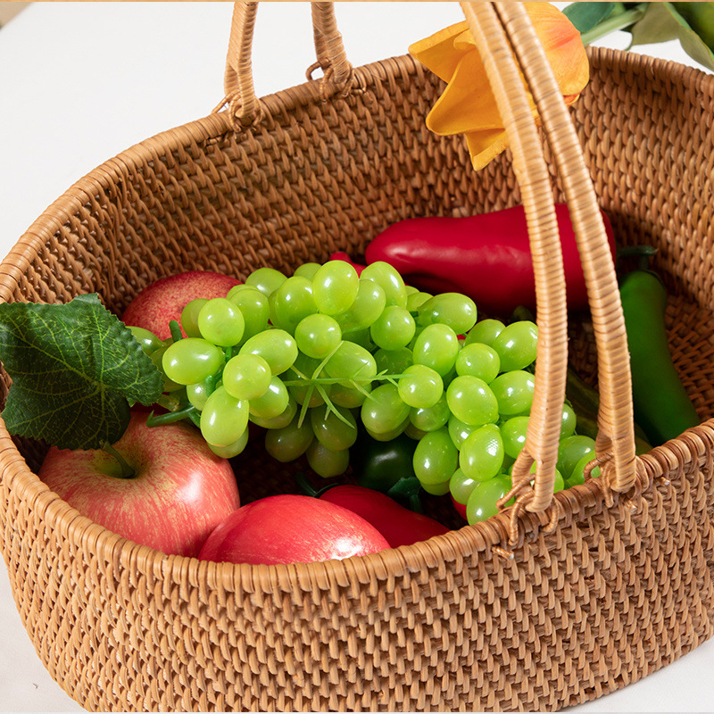 Selección estricta de artesanía vietnamita tela de caña pan de frutas portátiles canasta de picnic canasta de huevos pan al vapor canasta de fresa vegetales