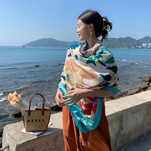 Summer  Beach Vacation Travel Photography Multi-functional Long Scarf Sun Protection Beach Covering Shawl Silk Scarf for Women