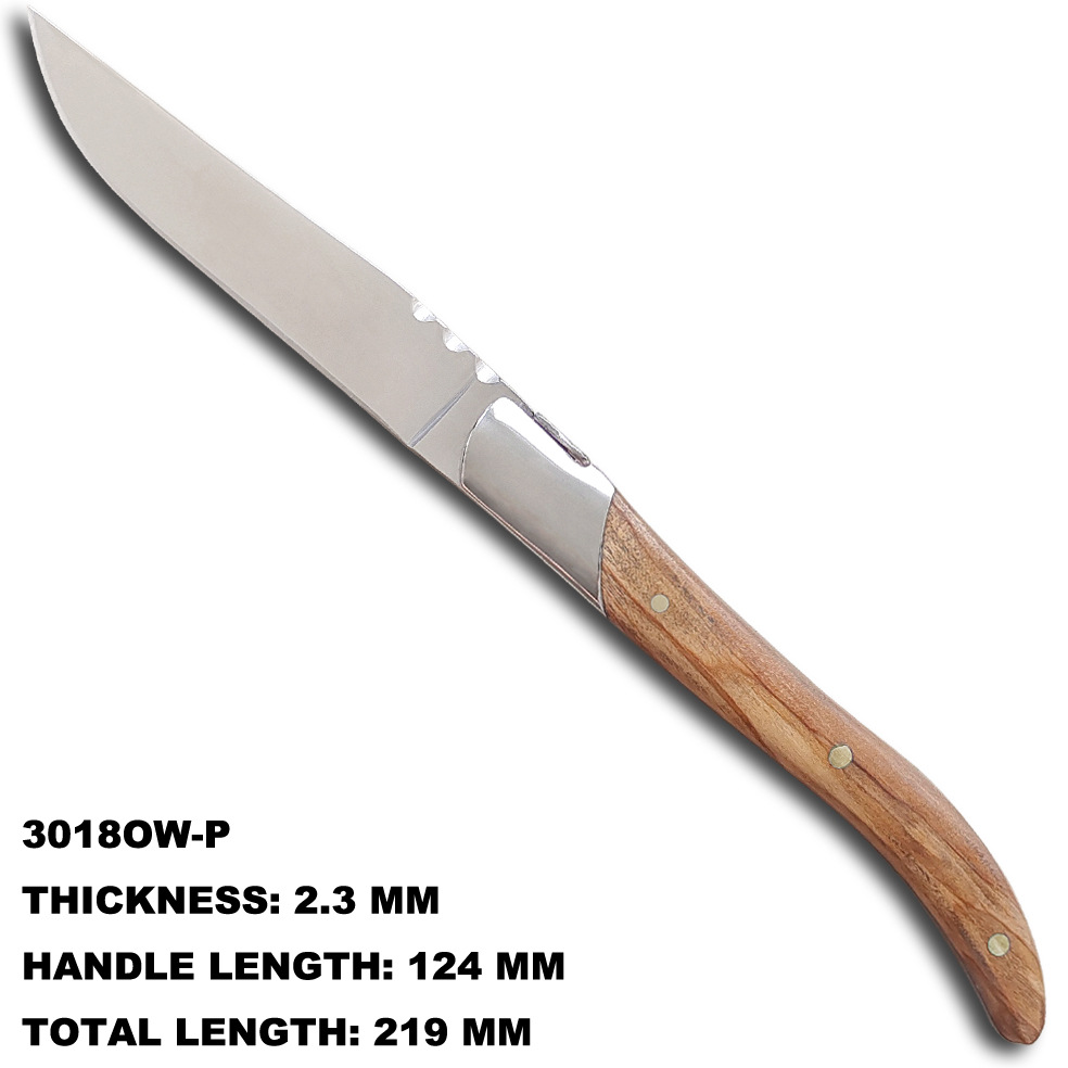 Cuchillo de abeja francés con cabeza de acero sólida con mango de madera de oliva, aleta de pollo, cuchillo y tenedor de carne se pueden personalizar LOGO