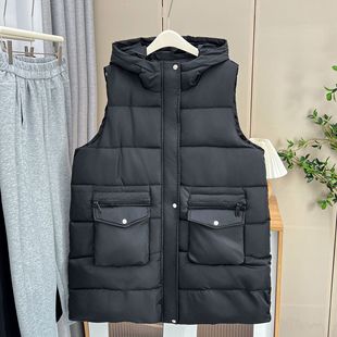 Autumn and Winter 100kg Fat Sister Casual Mid-Length Hooded Cotton Vest Plus Size Women's Warm Waistoutwear Jacket 1299