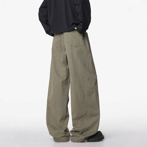 American style casual work pants for men, 2025 spring retro loose straight-leg versatile wide-leg pants