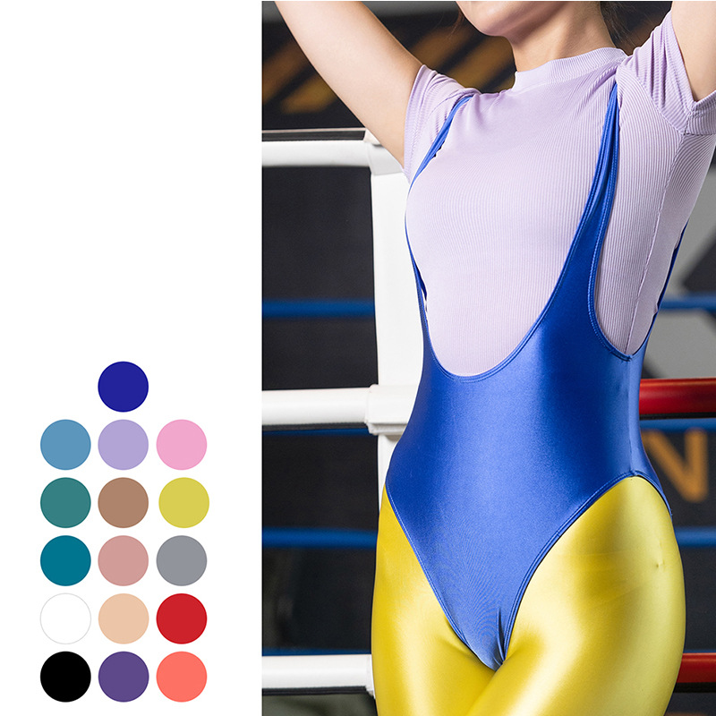 Fitness Sports Yoga Tight Silky Oily Glossy High-Cut T-Shaped Body Swimsuit Women's Suspenders Crotchless
