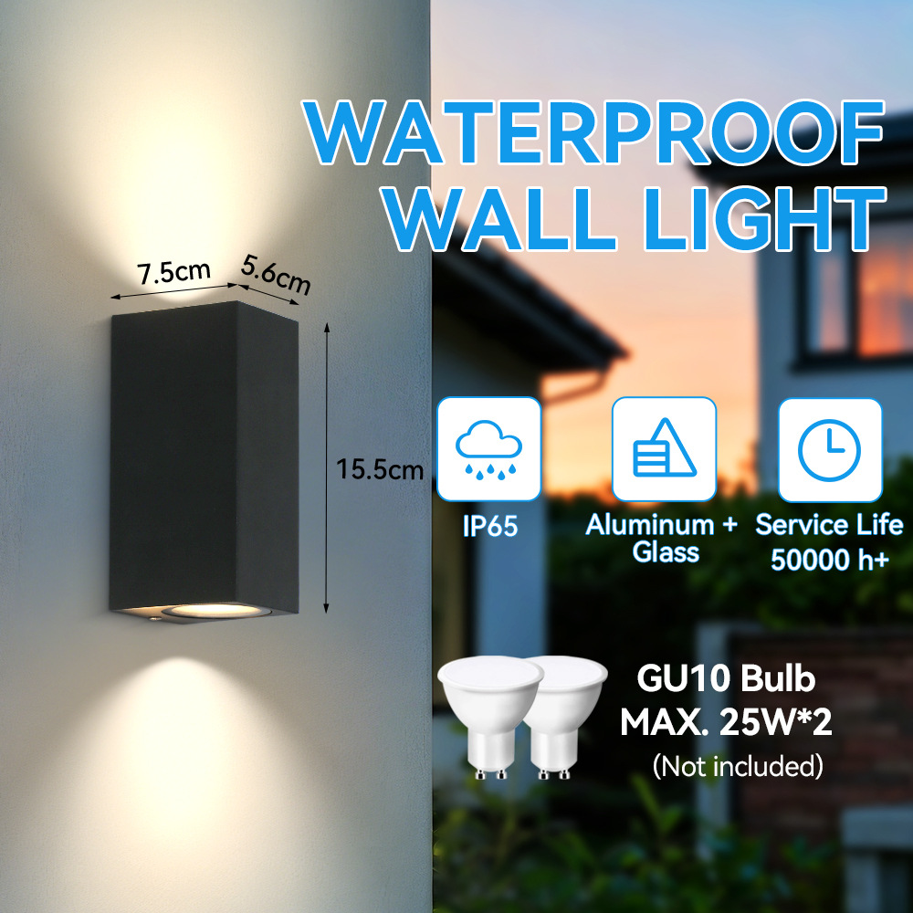 Lámpara de pared impermeable para exteriores de doble cabezal E27, iluminación ascendente y descendente de plástico, luz frontal para puerta de pasillo, luz LED colgante de pared para patio.