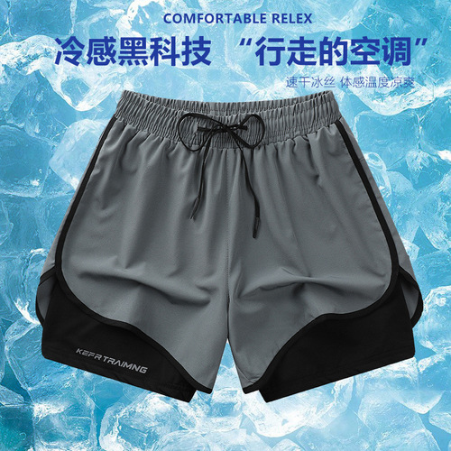 Mesh shorts athletic shorts men quarter five-length pants quick-drying breathable elastic muscle fitness dog training running trendy