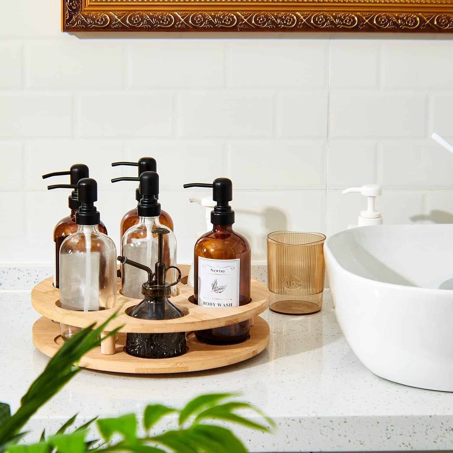 Bamboo storage rack European-style household kitchen seasoning bottle wooden storage rack wine bottle wine glass storage rack