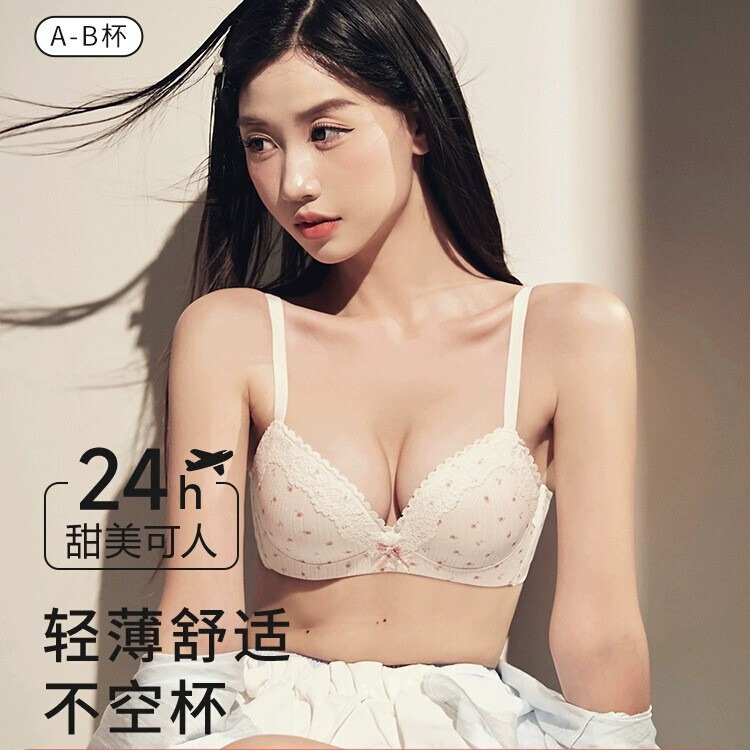 Bra Set, Sweet Girly Lace Sexy Underwear for Women with Small Breasts, Push-Up to Make the Breasts Bigger, No Steel Rims, Anti-Sagging Strawberry