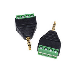 Solderless 3.5mm gold-plated stereo audio headset plug stereo adapter with green terminals
