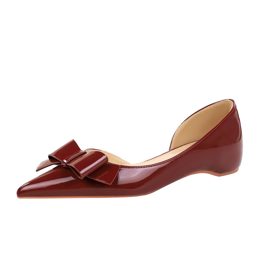 532-H137 Korean version pointed shallow mouth single shoe for women, butterfly bow patent leather inner height increasing women's shoes, comfortable side air low heel shoes