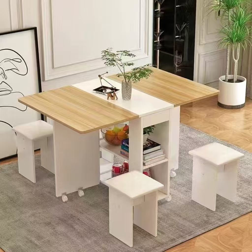 Mesa de comedor plegable doméstica móvil retráctil rectangular simple mesas y sillas multifuncionales de tipo pequeño mesas de comedor combinadas