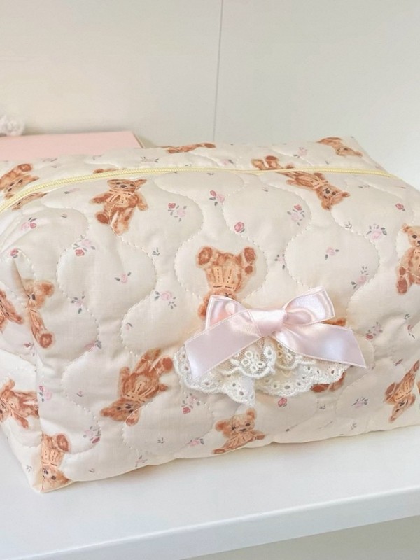 新型キルティングins風かわいい少女ジッパー化粧品収納バッグ旅行には大疆収納が必要だ|undefined