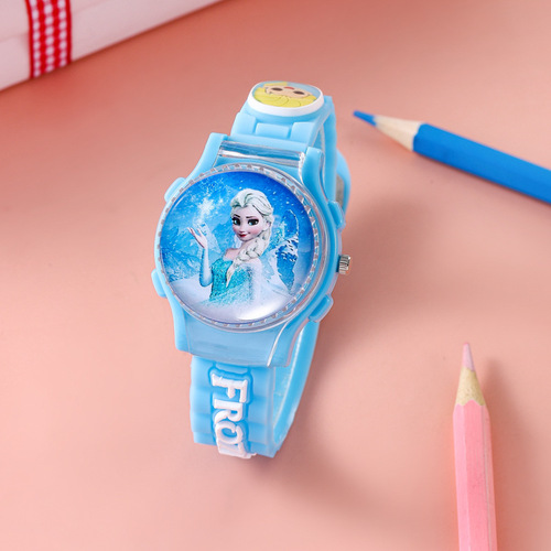冰雪奇缘儿童手表翻盖可转动艾莎公主玩具手表小学生石英表