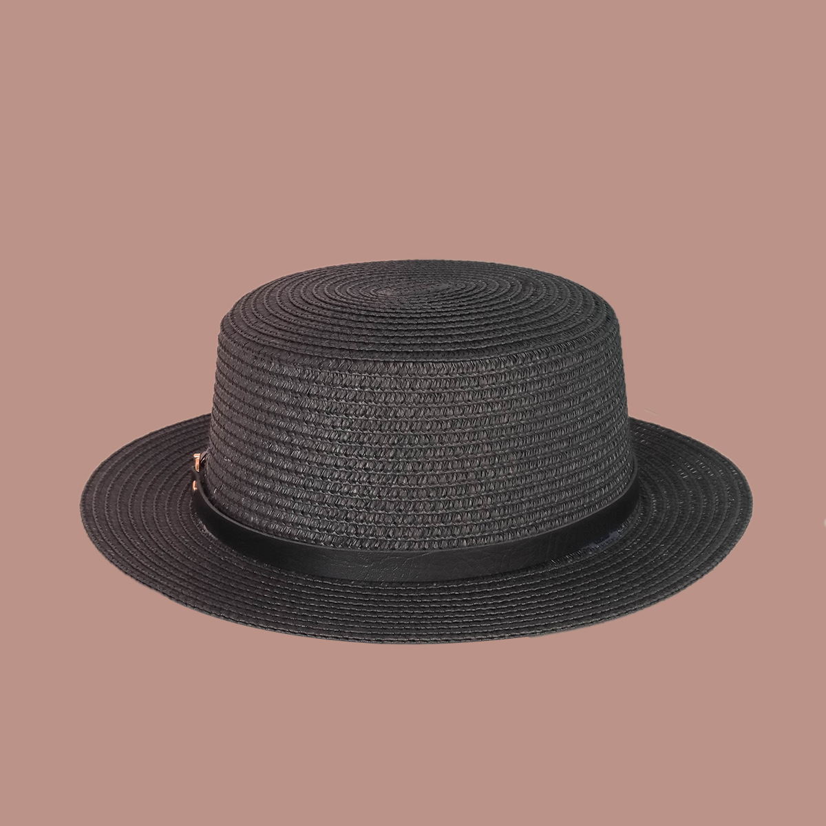 Retro black sunshade wide brim flattop straw hatpicture10