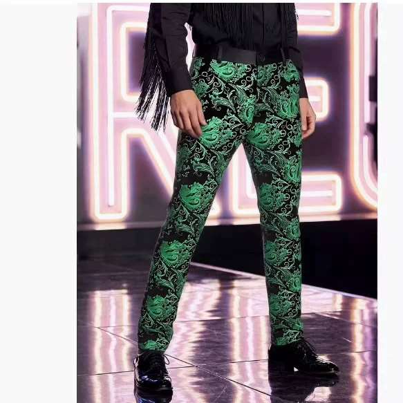 2026 Spring and Autumn New Men's Casual Pants, Gold-Embossed Trousers, Stage Performance Pants, Large Size Men's Pants
