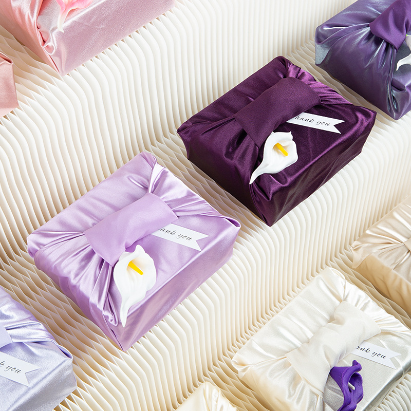 Furoshiki box wrapped cloth square scarf wedding candy box empty box wedding bridesmaid niche silk satin cloth souvenir gift box 2
