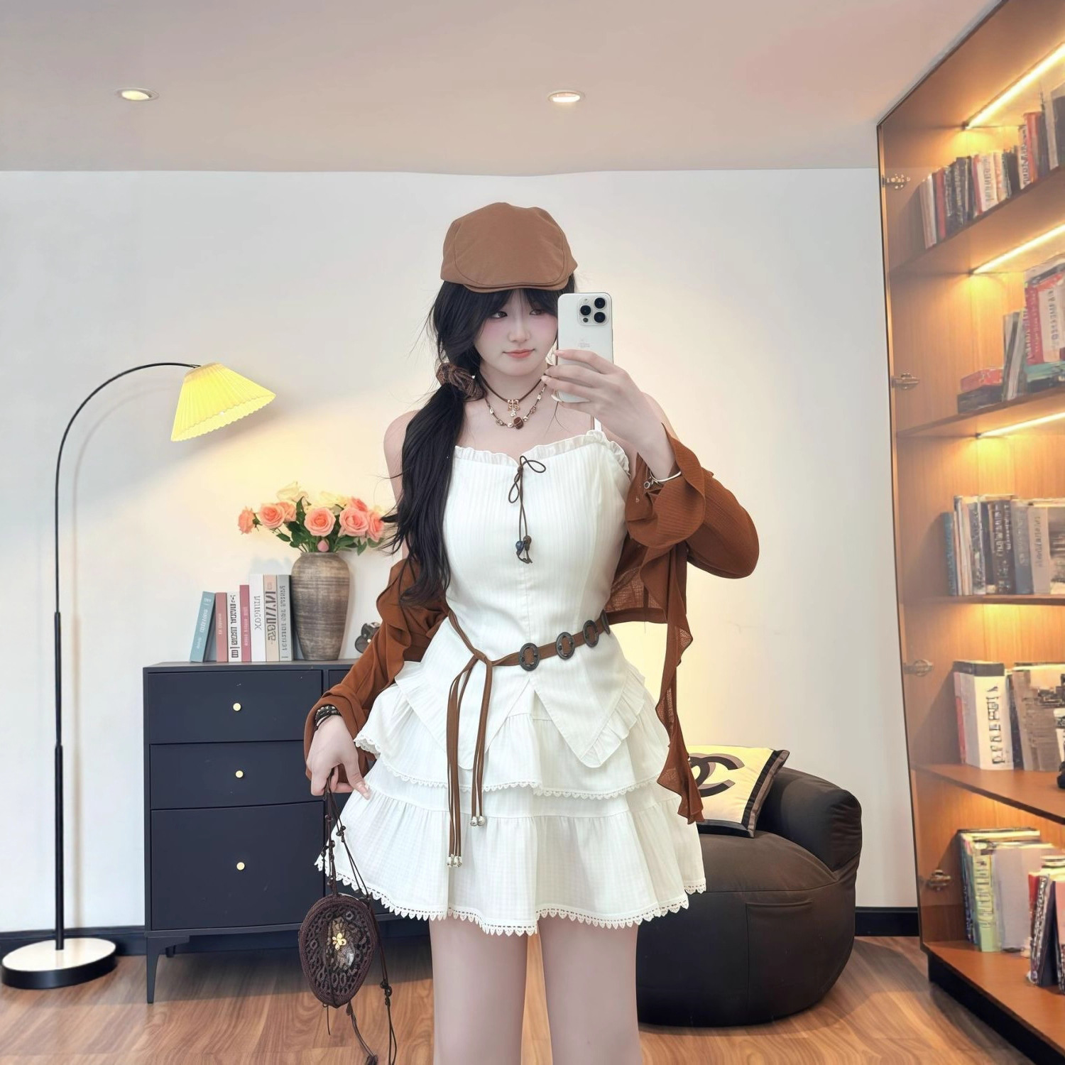 胖MM复古温柔长袖mm收腰百搭纯欲风连衣裙短款外套开衫套装超仙