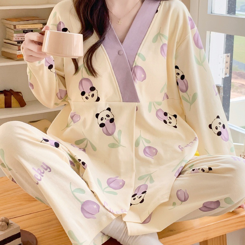 月子服春秋綿質産後授乳パジャマ通気性吸汗薄いタイプ妊婦パジャマ夏授乳調節可能|undefined