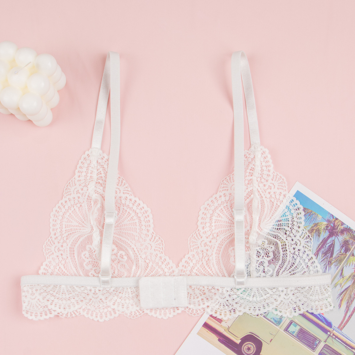 Copa triangular de comercio exterior europeo y americano correa francesa lencería sexy nuevo producto femenino encaje puro encaje transpirable hermoso sujetador trasero