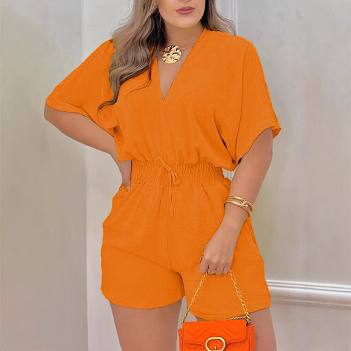 Spring and Summer European and American Women's Fashion Amazon Best Selling Casual V-Neck Bodysuit with Belt Bodysuit