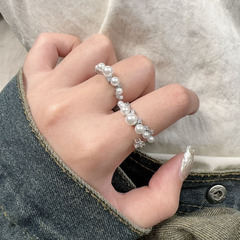 韓版小眾珍珠鋯石戒指女極簡風時尚個性精緻百搭高級感開口食指戒