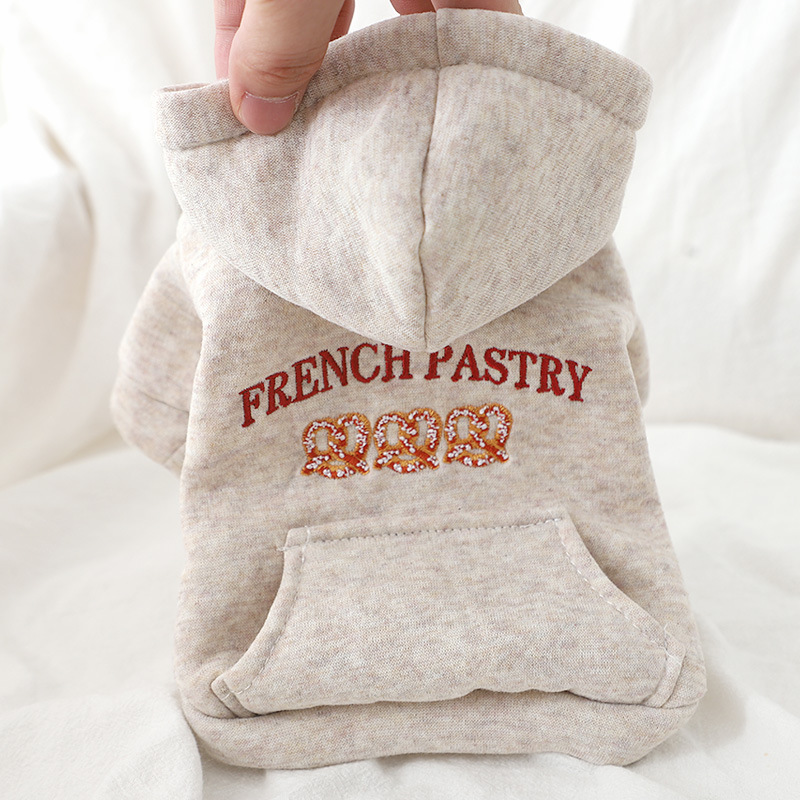 跨境批发燕麦色小型犬新款秋冬装韩系保暖面包连帽卫衣比熊两脚衣