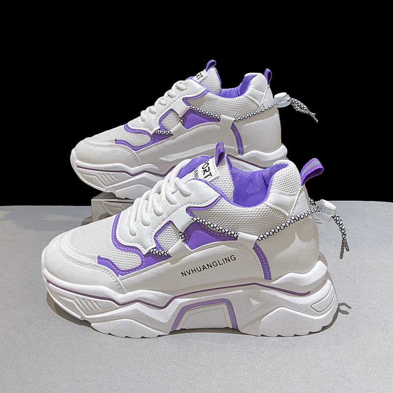 2022 Весна и осень Новая повседневная спортивная Белая обувь в академическом стиле для похудения с толстой подошвой, увеличивающая рост, женская обувь для пап, увеличивающая внутренний рост