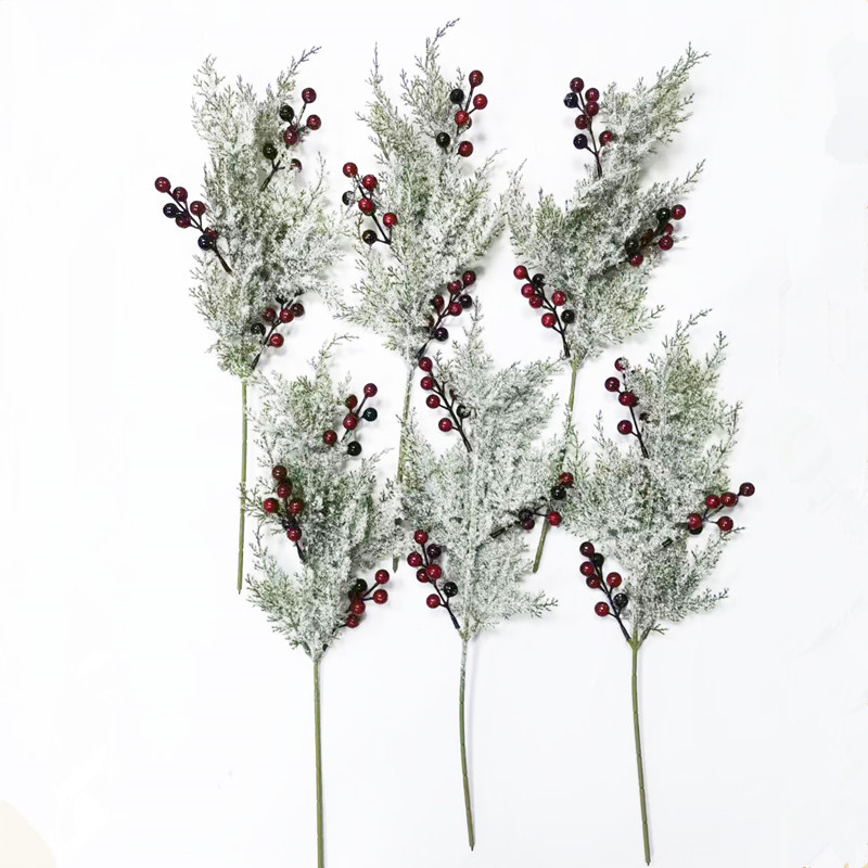 Artificial Cedar Red Black Berries Green Tree Branch Christmas Decoration 2