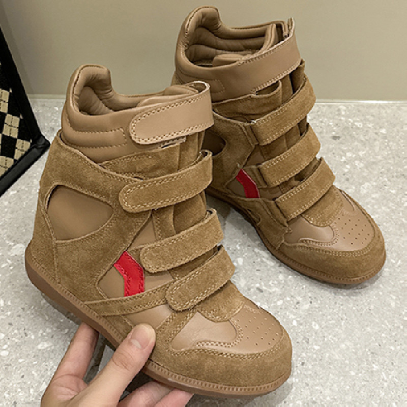 Scarpe sportive casual alte da donna con cinturino in velcro, rialzo invisibile, nuovo stile autunnale per donne minute e snellenti_voghion.com