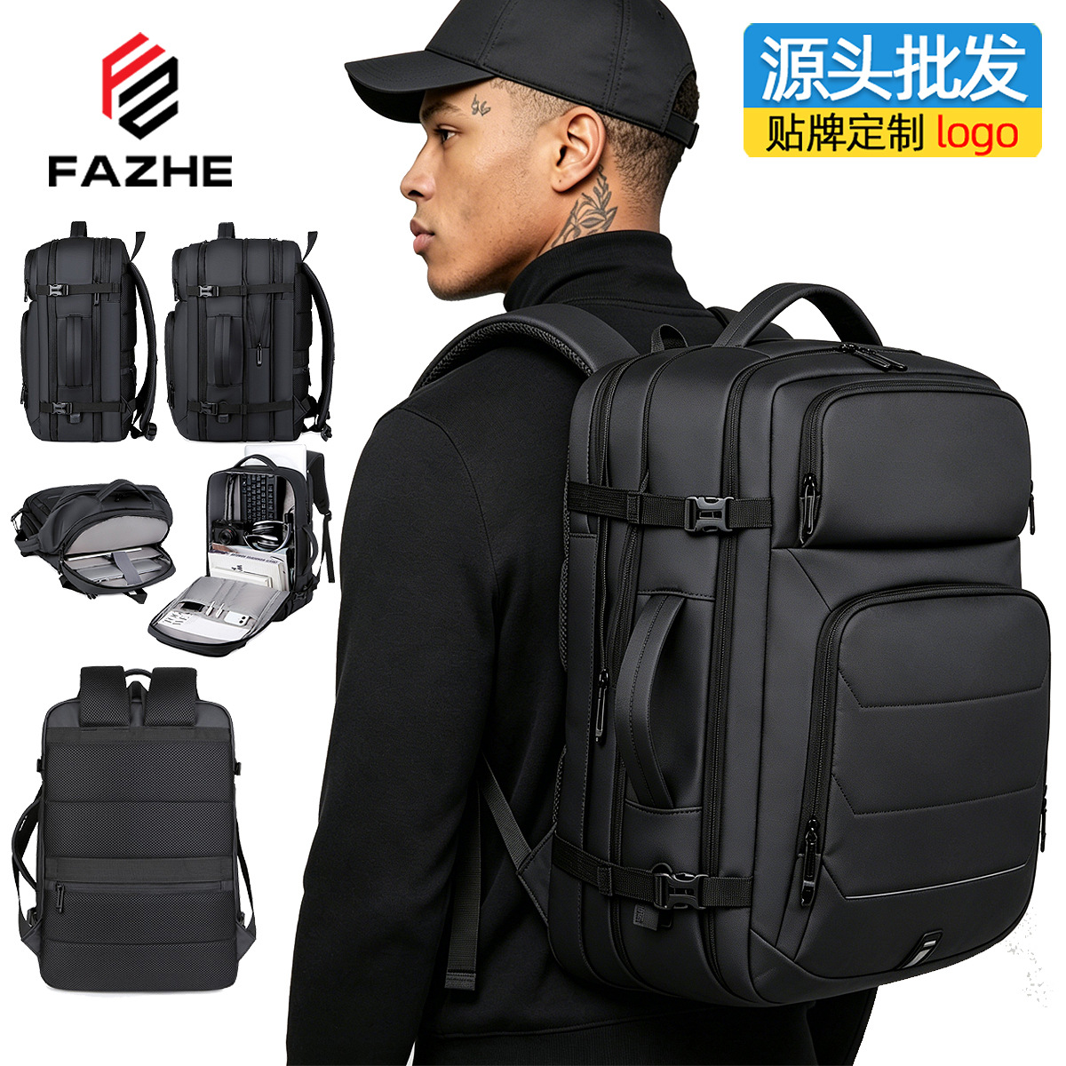 Mochila transfronteriza para hombre, mochila ejecutiva de alta gama, mochila impermeable para computadora, gran capacidad de 17 pulgadas, expandible para viajes