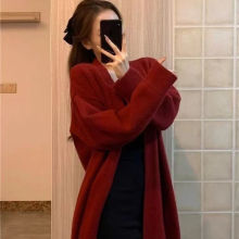 韩系大码胖小香风针织套装裙女两件套中长款连衣裙毛衣外套开衫