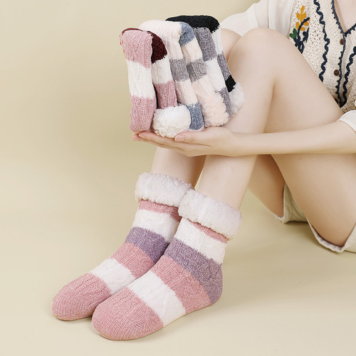 Chenille lambswool socks floor socks women's mid-calf thickened plus velvet home sleeping confinement socks sleep socks