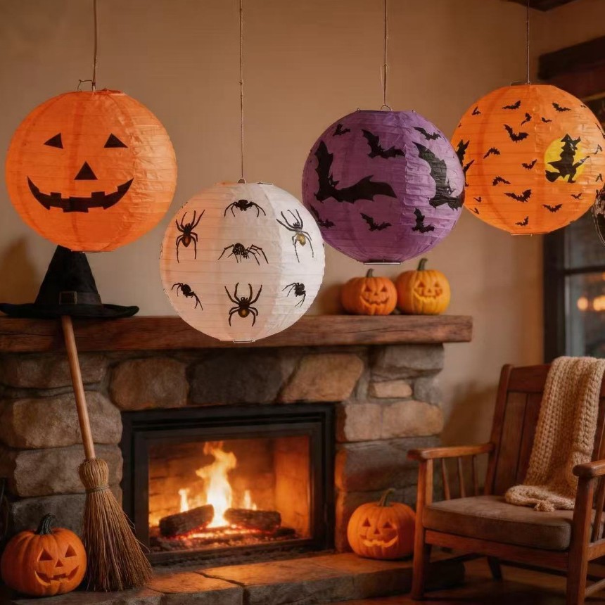 Halloween Decorative Paper Lanterns Foldable Decorative Lanterns Paper Pumpkins Spiders Halloween Foldable Ghost Festival Atmosphere Props
