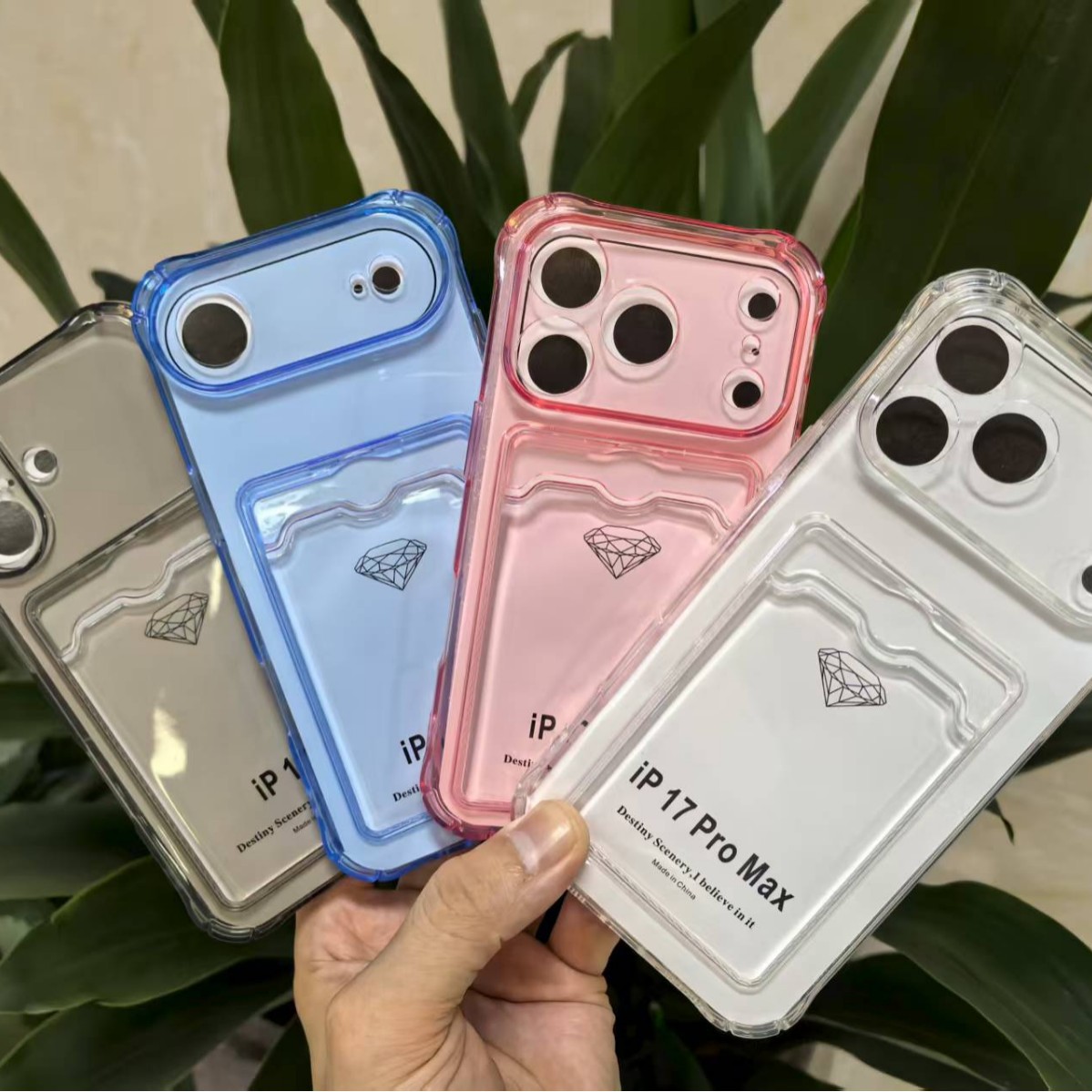 Apple Anti-Fall Card Holder Transparent Tpu Mobile Phone Case Protective Cover 17Pro Max/16Pro Max/15Pr