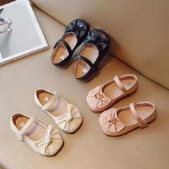 Girls Leather Shoes 2024 Spring and Autumn New Children's Bow Princess Shoes Korean Style Baby Girls Fashion Soft Sole Shoes