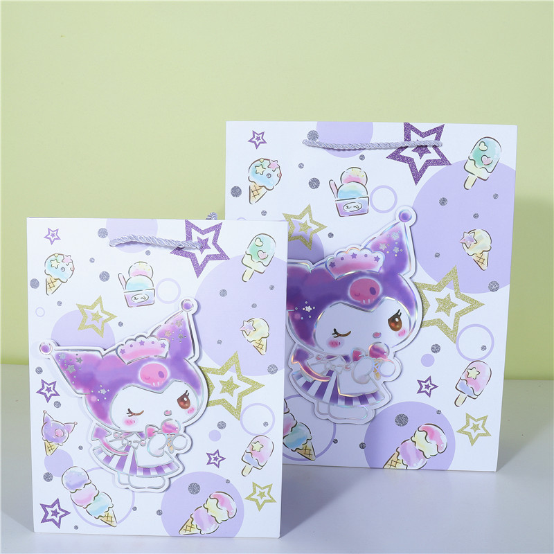 三麗鷗貼片禮品袋卡通紙質白卡包裝紙袋子批發3D立體感禮物袋