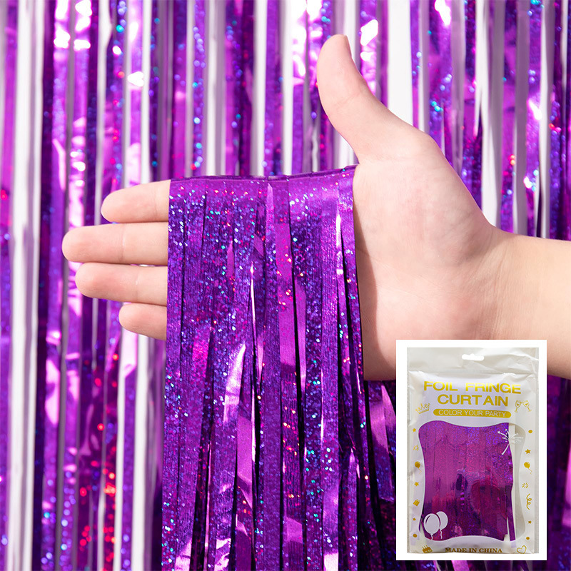 Cortina de lluvia de colores de alto brillo transfronteriza decoración de fiesta de cumpleaños cortina de lluvia láser de macaron brillante de 1*2 m